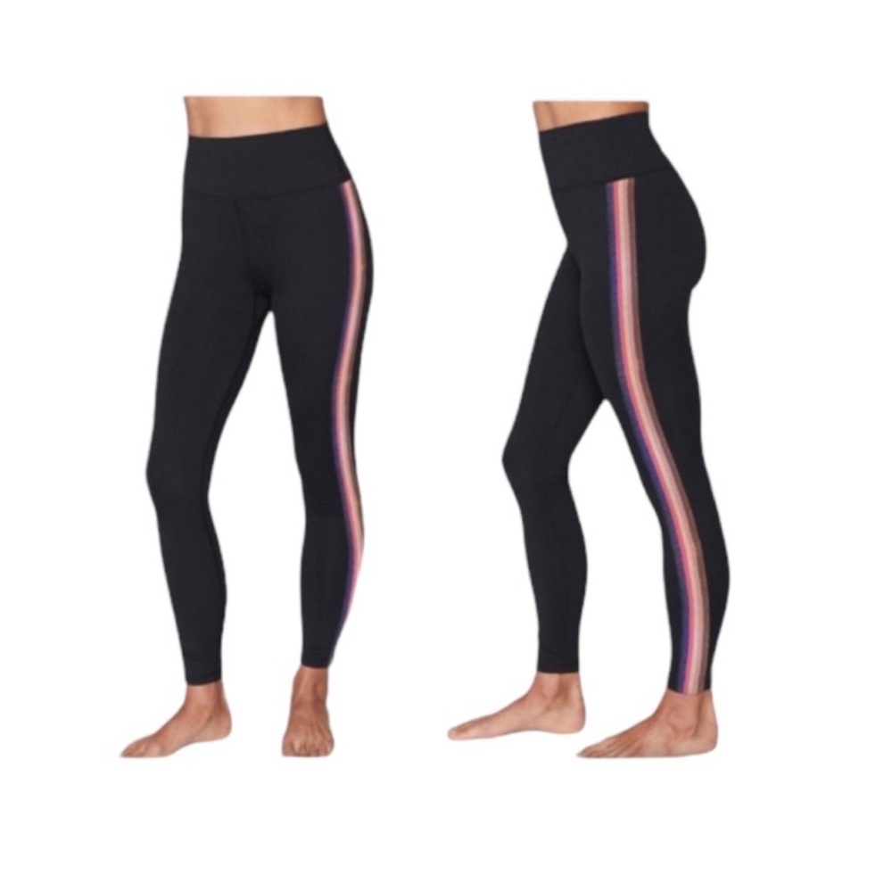 Spiritual Gangster Black Essential High Waisted Metallic Stripe Workout Leggings